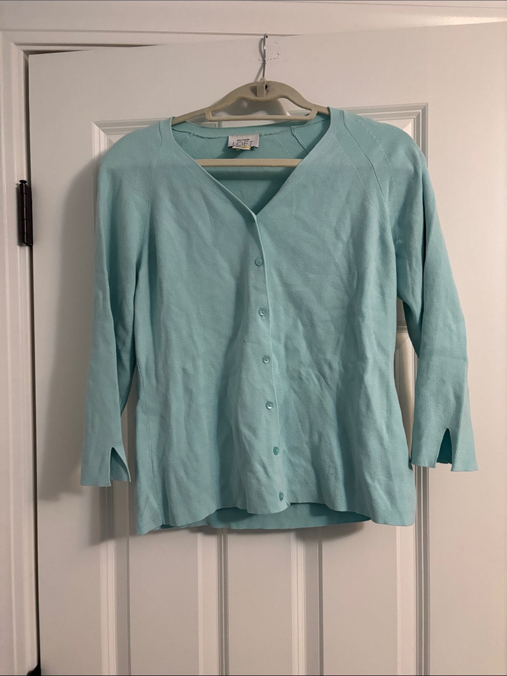 LOFT Mint Blue Button-Front V-Neck Cardigan